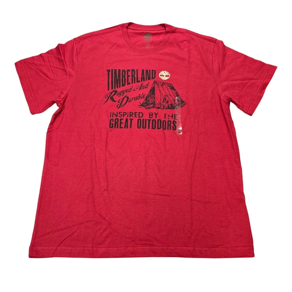 Timberland Rugged & Durable T-Shirt Men's Size Large Red Graphic Tent Casual NEW